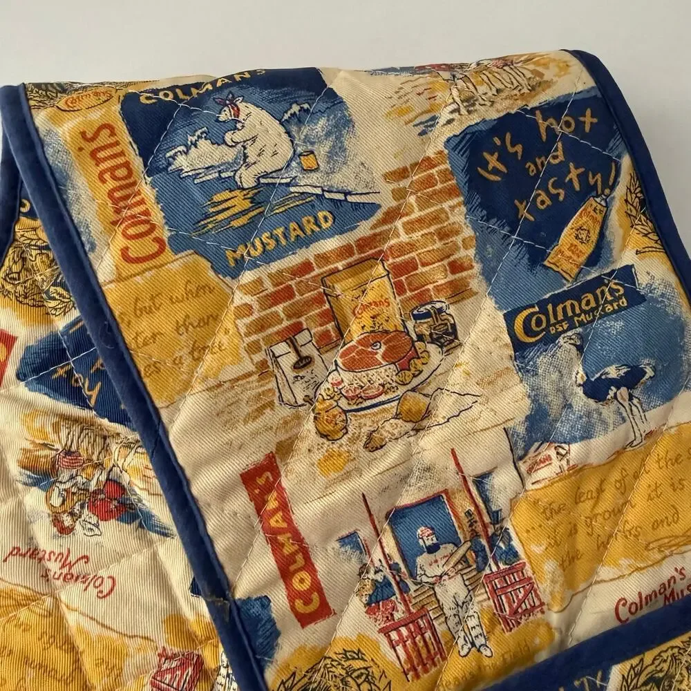 Vintage Colman’s Mustard Quilted Oven Mitts Double Ended Pot Holder